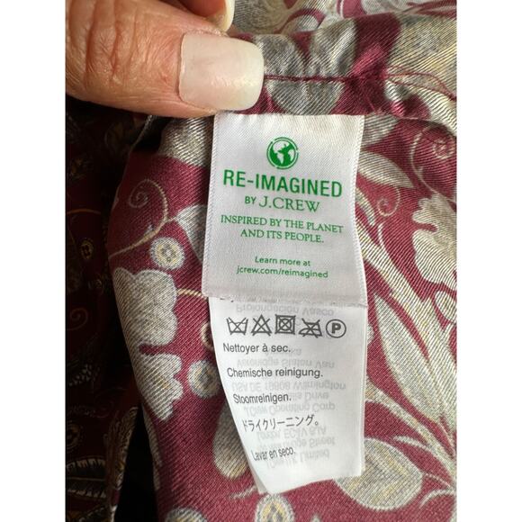 J. Crew Silk Button-Up Shirt in Botanical Cheetah Print Blouse Maroon Red Size 8 - Picture 11 of 12